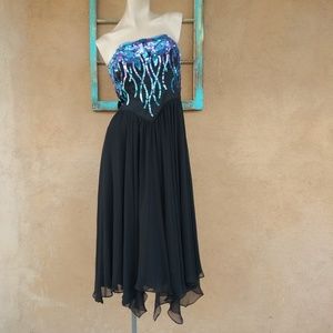 VTG 1980s Strapless Sequin Dress Sz S M